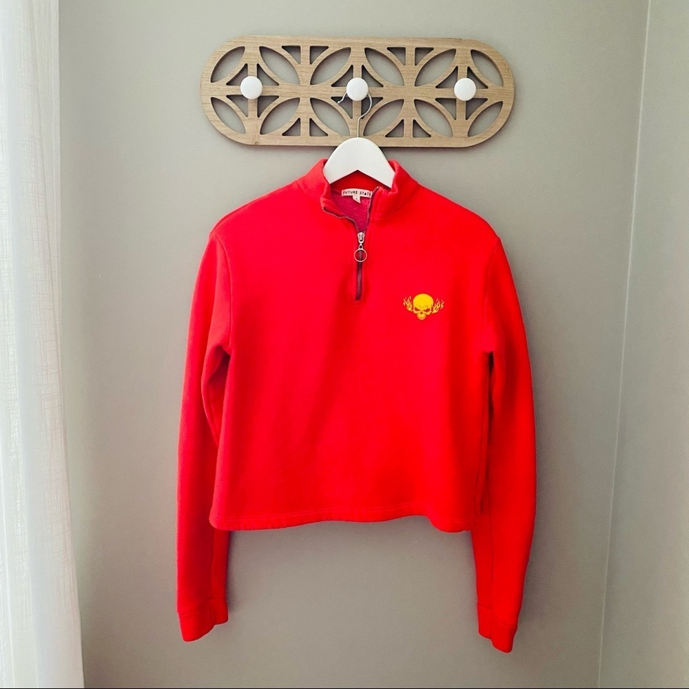 Future State by Urban Outfitters Flame Crop 1/4 Zip Sweater Red Sz Small